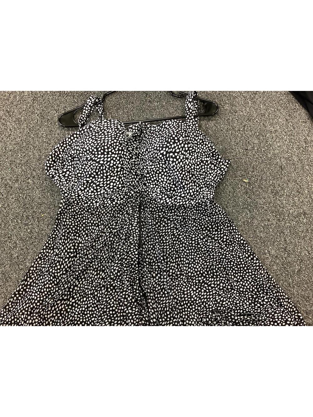 Black and White Polka Dot Sleeveless Dress with Tie Front